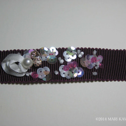 ＜Famille＞グログランリボン刺繍ブレスレット・ヘアーアクセサリー＜Bourgogne＞バーガンディー・ポワンティエ 3枚目の画像