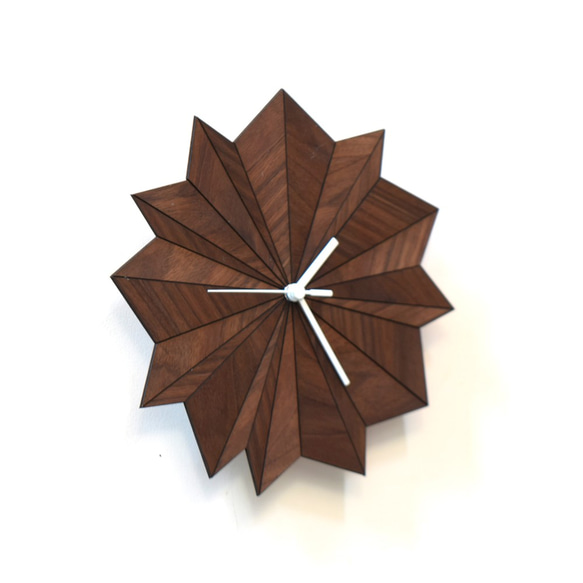 Origami walnut - handmade dark brown wall clock 第4張的照片