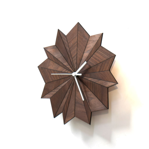 Origami walnut - handmade dark brown wall clock 第5張的照片