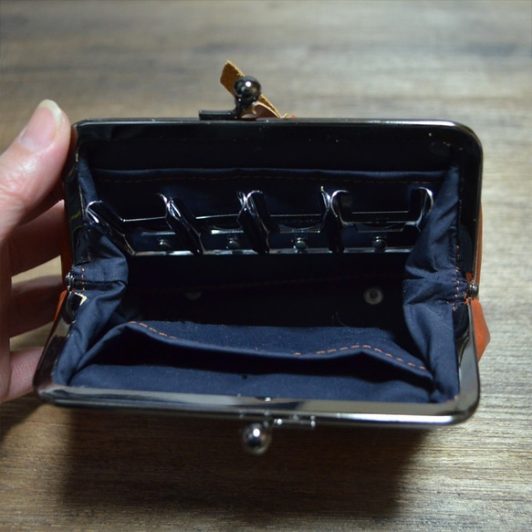 がま口コインキャッチャー｜ブラウン｜オイルレザー｜本革｜財布｜かわいい 5枚目の画像