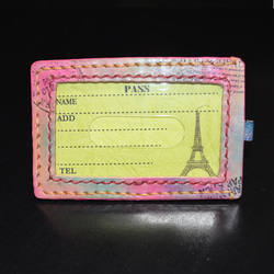 ヌメ革【1点もの】サンスプラッシュ　手縫い手染め手描き　こだわりレザーパスケース　定期券入れ　カード　ＩＤ　バゲッジ・ネ 4枚目の画像