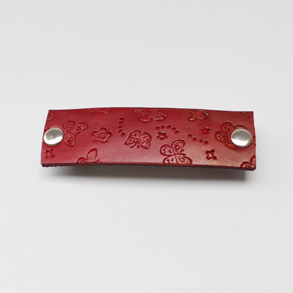 1點深紅色蝴蝶真皮valetta日本製金屬配件真皮髮夾金屬配件m 第3張的照片