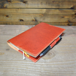 豚革レッドＡ５サイズ　スケジュール帳/手帳カバーA5手縫い　ピッグレザー 1枚目の画像