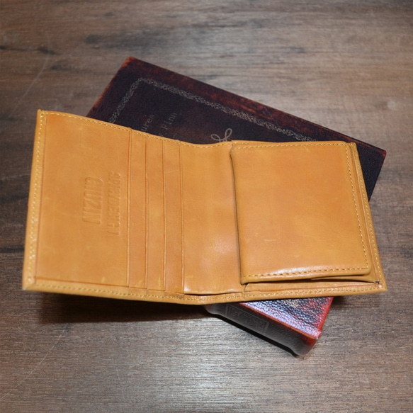 エイジングを楽しむ化ける革モストロレザー｜キャメル｜ショートウォレット｜ボックス型小銭入れ 6枚目の画像