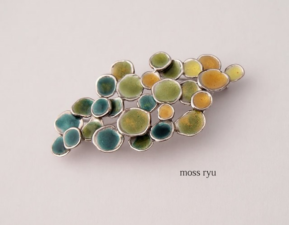 景泰藍胸針[藍綠-黃綠-黃] YujiKONO苔蘚系列Ryu B 第1張的照片