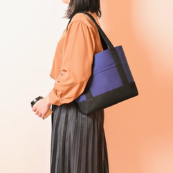 紺×黒　カバー付き肩掛けトート 1枚目の画像