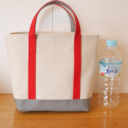 帆布手提包帶行李箱蓋手提包Kinari×灰色×紅色 第3張的照片