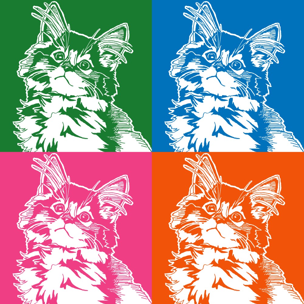 原画付き。幸せグラフィカルなペット似顔絵データ。モノクロ