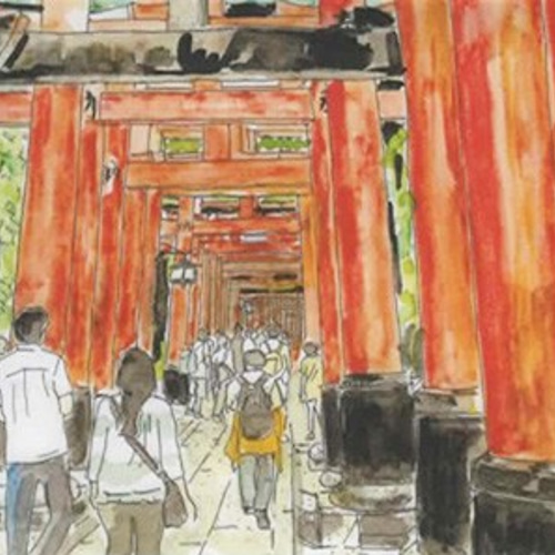 水彩画ミニアート」京都 伏見稲荷大社 絵画 京の水彩画工房 みち