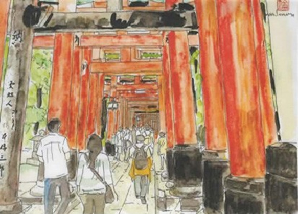 水彩画ミニアート」京都 伏見稲荷大社 絵画 京の水彩画工房 みちや