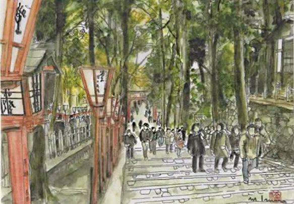 「水彩画ミニアート」京都　吉田神社 1枚目の画像