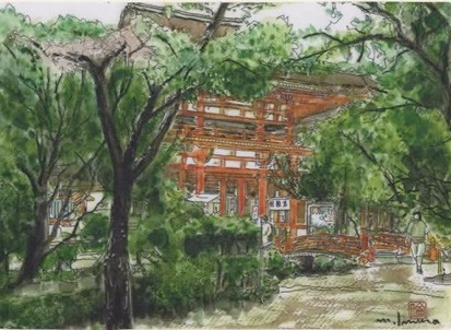 水彩画ミニアート」京都 上賀茂神社 絵画 京の水彩画工房 みちや
