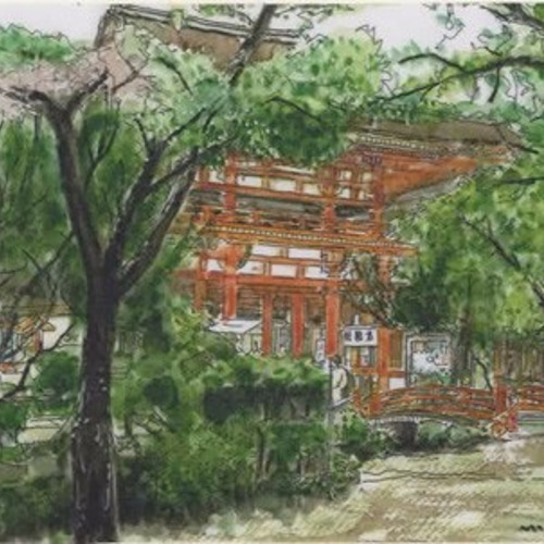 水彩画ミニアート」京都 上賀茂神社 絵画 京の水彩画工房 みちや