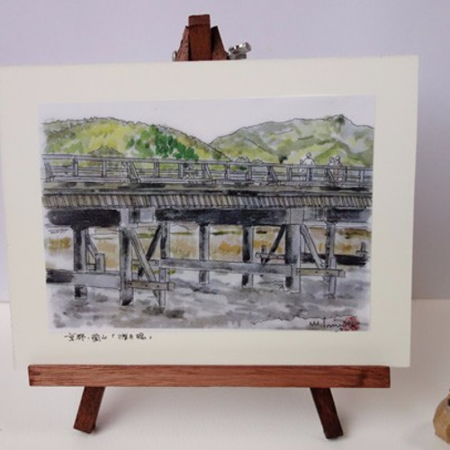 水彩画ミニアート 「京都 雪景色の八坂の塔」 絵画 京の水彩画