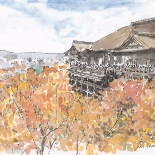 水彩画ミニアート」京都 秋の清水寺 絵画 京の水彩画工房 みちや