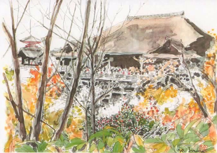 水彩画ミニアート」京都 紅葉の清水寺 絵画 京の水彩画工房 みち