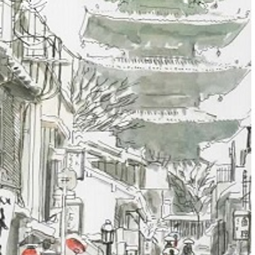 工業ビル、イラスト絵画のある未来都市のSF風景 | Premium写真