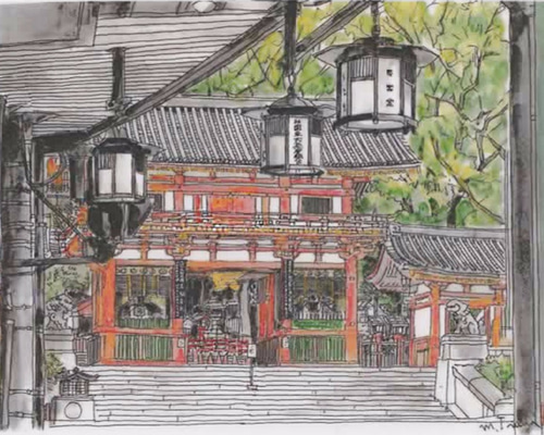 水彩画ミニアート」京都 八坂神社 絵画 京の水彩画工房 みちや
