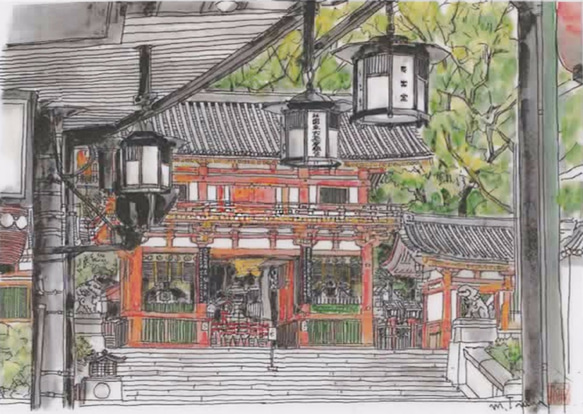 水彩画ミニアート」京都 八坂神社 絵画 京の水彩画工房 みちや