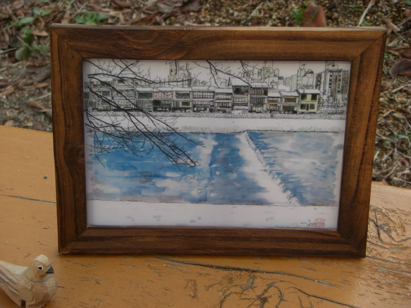 京都 雪の鴨川（額付） 1枚目の画像