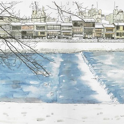 京都 雪の鴨川（額付） 4枚目の画像