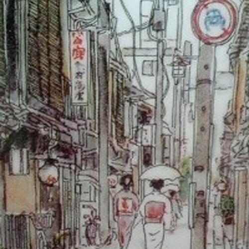 水彩画ミニアート」京都 初夏の舞妓さん 絵画 京の水彩画工房 みちや
