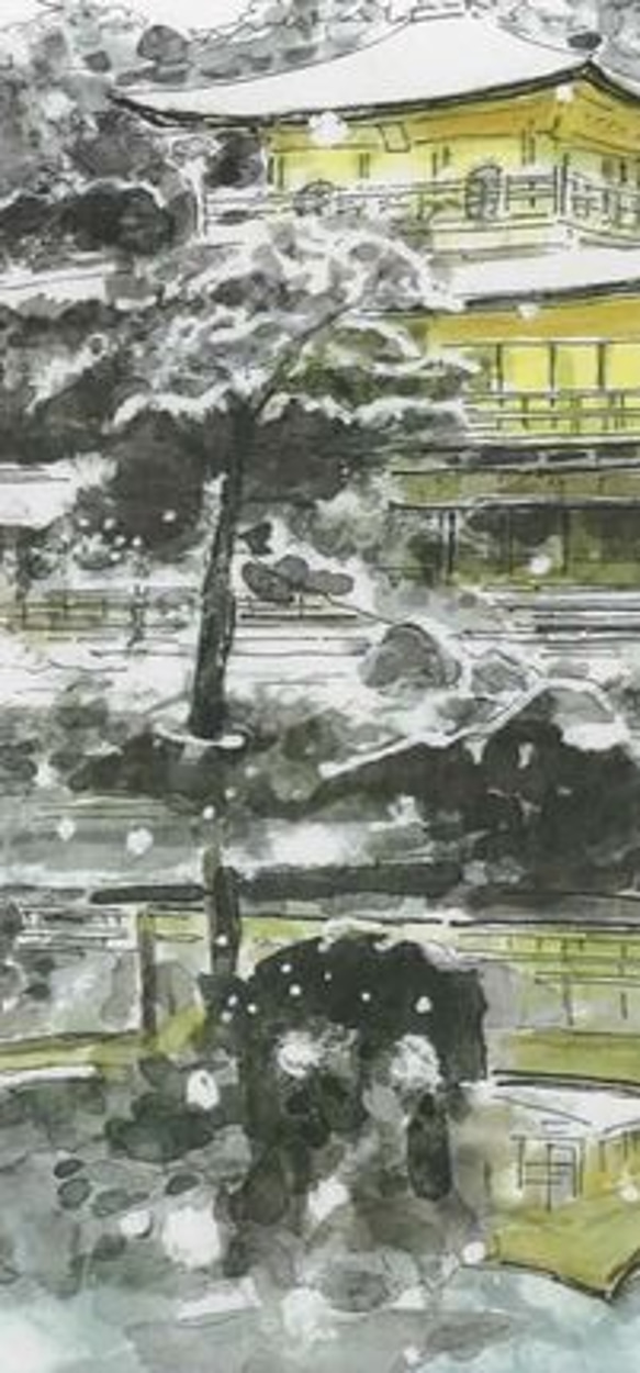 水彩画ミニアート「雪の金閣寺」 3枚目の画像