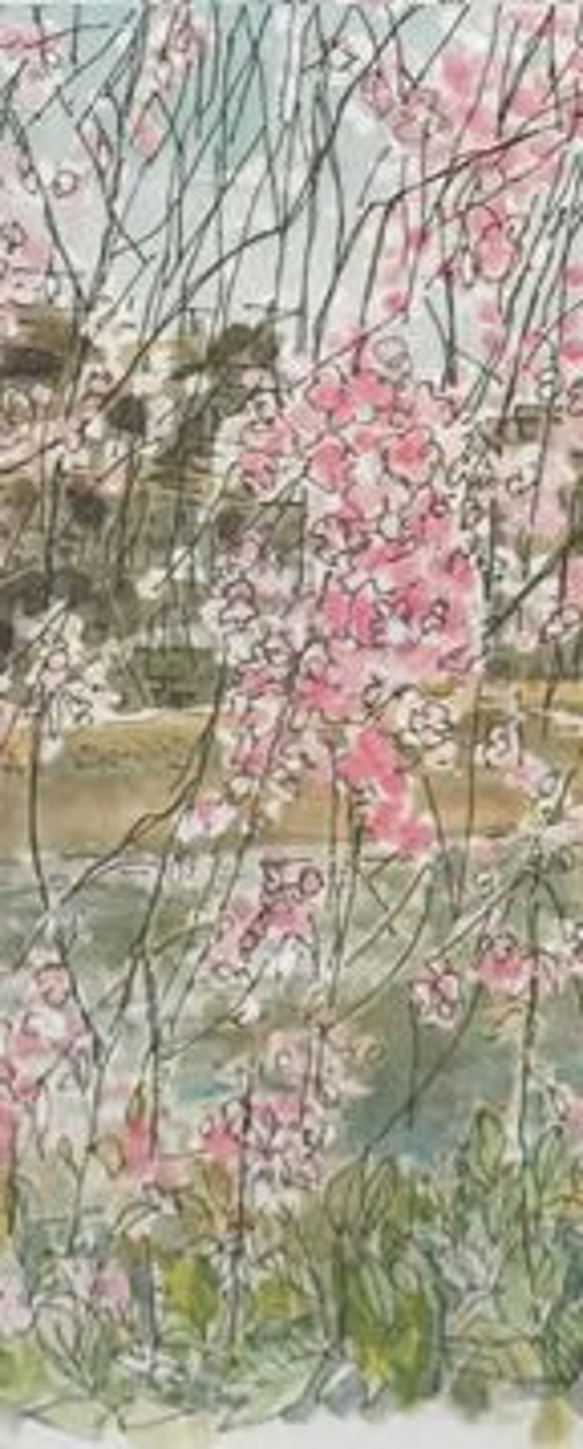 「水彩画ミニアート」京都　鴨川の桜 3枚目の画像