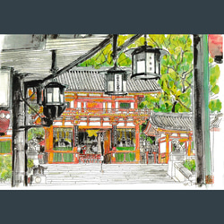 A4サイズ「京都 上賀茂神社」 京の水彩画工房 絵画 京の水彩画