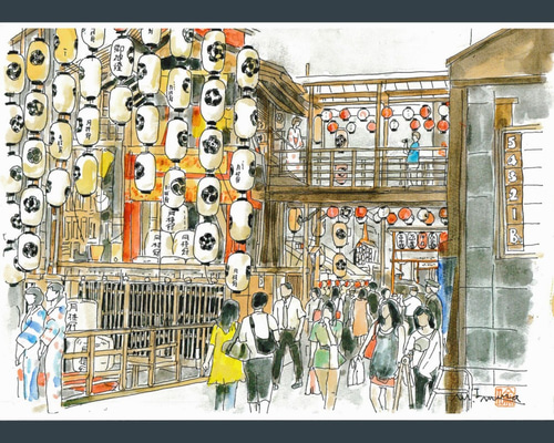 A4サイズ 「祇園祭 鉾を楽しむ」 絵画 京の水彩画工房 みちや 通販