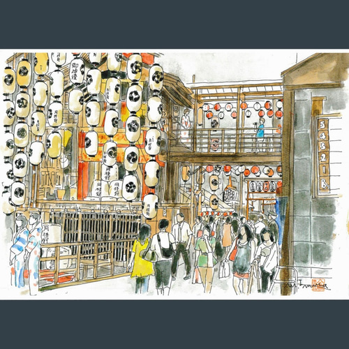 A4サイズ 「祇園祭 鉾を楽しむ」 絵画 京の水彩画工房 みちや 通販