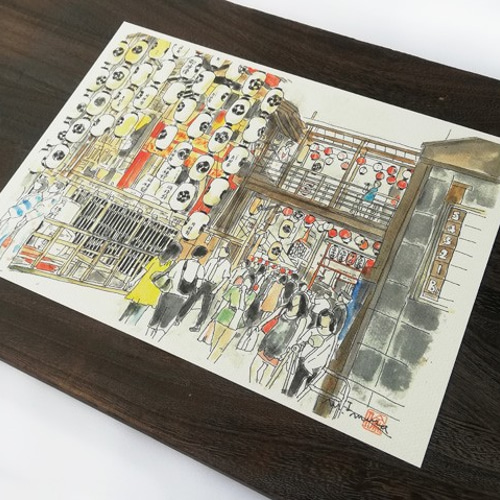 A4サイズ 「祇園祭 鉾を楽しむ」 絵画 京の水彩画工房 みちや 通販