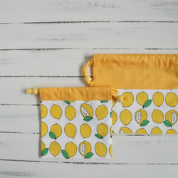 入園入学準備　レトロなレモンのお弁当袋とコップ袋 3枚目の画像