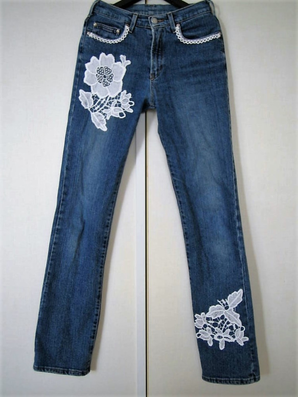 フラワーモチーフデニム コクーン フラワーモチーフ デニムパンツ