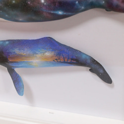 親子クジラの立体アート(F4号） 2枚目の画像