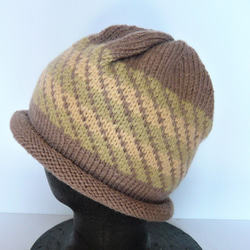 草木染毛糸の手編み帽子　ＡＤ-276 2枚目の画像