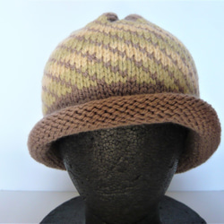 草木染毛糸の手編み帽子　ＡＤ-276 3枚目の画像