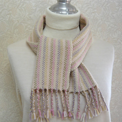 草木染毛糸の手織りマフラー　Ｍ-087 2枚目の画像