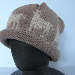 草木染毛糸の手編み帽子　ＡＤ-292 1枚目の画像