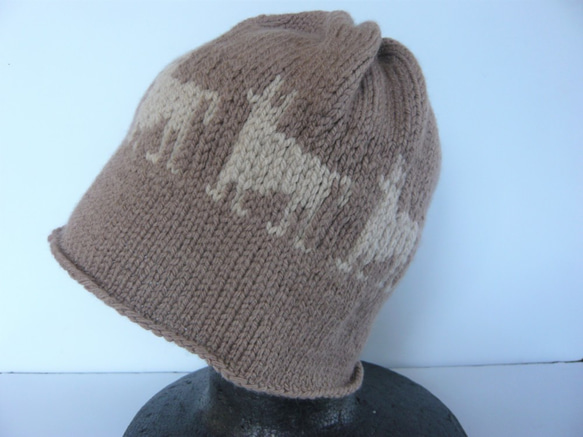 草木染毛糸の手編み帽子　ＡＤ-292 2枚目の画像