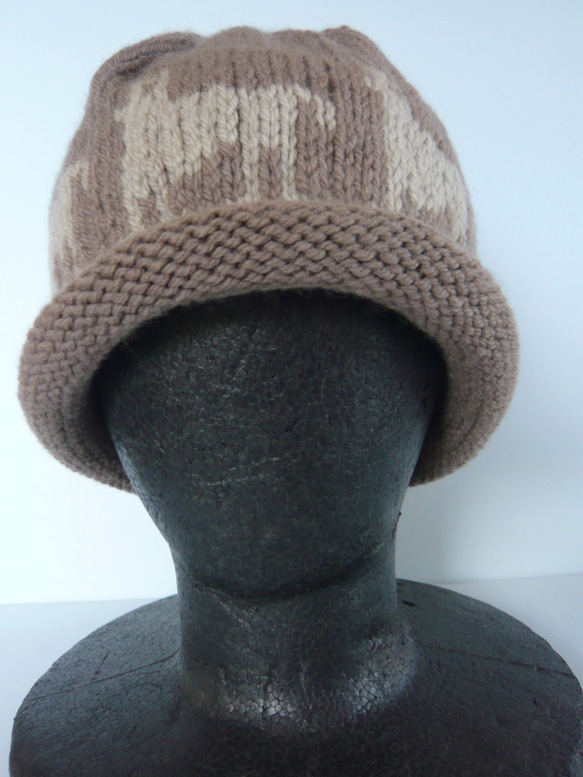 草木染毛糸の手編み帽子　ＡＤ-292 5枚目の画像