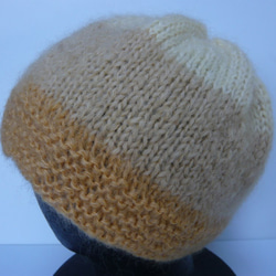草木染毛糸の手編み帽子　ＡＤ-244 1枚目の画像