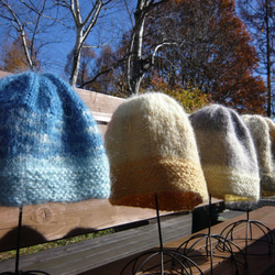草木染毛糸の手編み帽子　ＡＤ-244 5枚目の画像