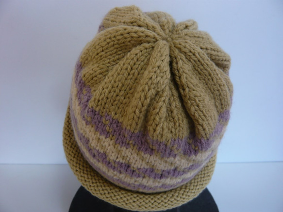 草木染毛糸の手編み帽子　ＡＤ-246 3枚目の画像