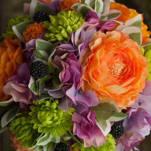 ウェディングブーケ｜アートフラワー（造花）の和装ボール オレンジ