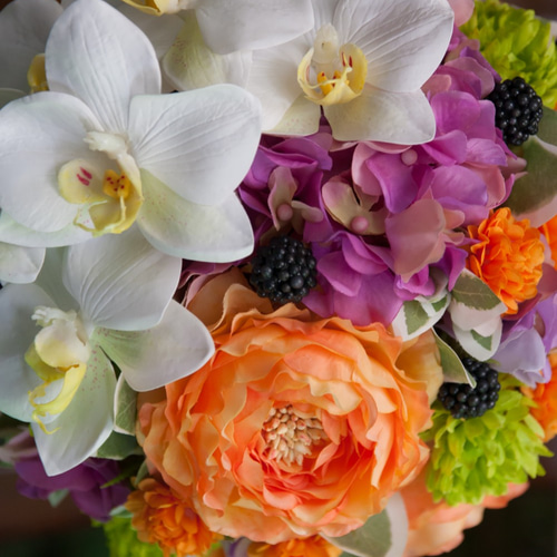 ウェディングブーケ｜アートフラワー（造花）の和装ボール オレンジ