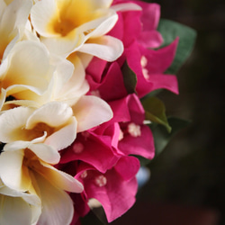 ウェディングブーケ｜アートフラワー（造花）ラウンド　プルメリア ブーゲンビリア　ホワイト×ピンク　 3枚目の画像