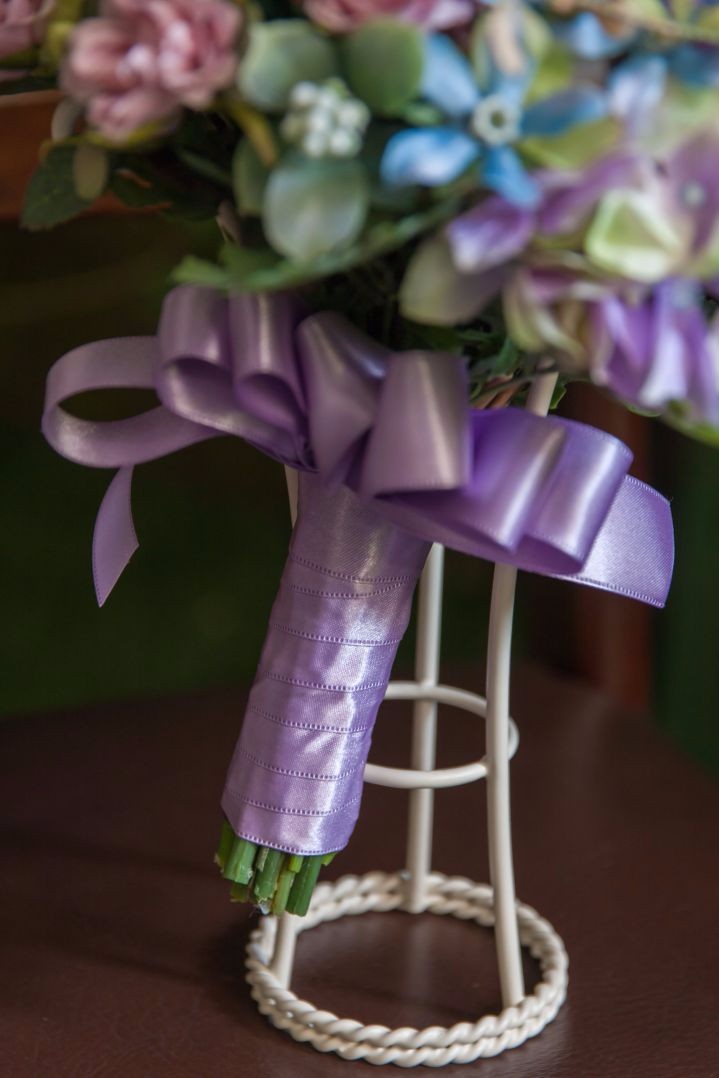 造花ブーケ｜ティアドロップ　パープル×ピンク　アネモネ アジサイ ブルースター