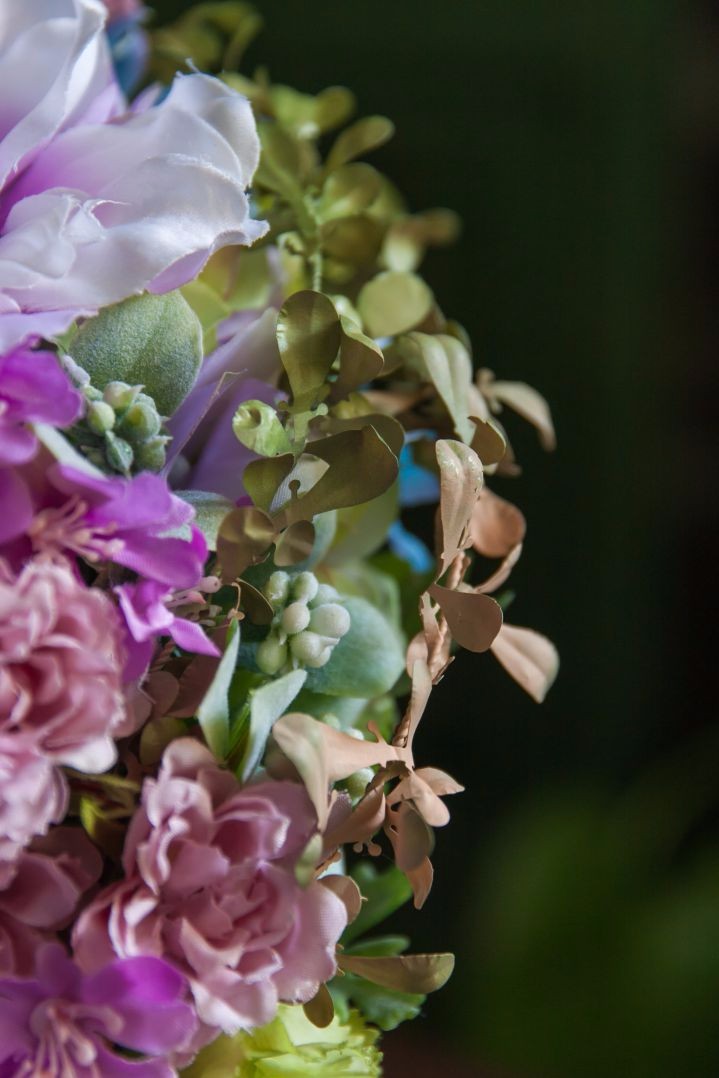 造花ブーケ｜ティアドロップ　パープル×ピンク　アネモネ アジサイ ブルースター