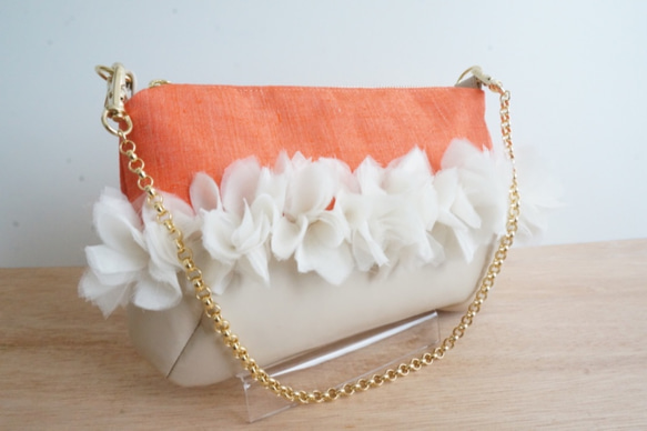 [稀有] 1點事兒袋：日本傳統工藝紡織×皮包（橙​​色）的合作 第1張的照片